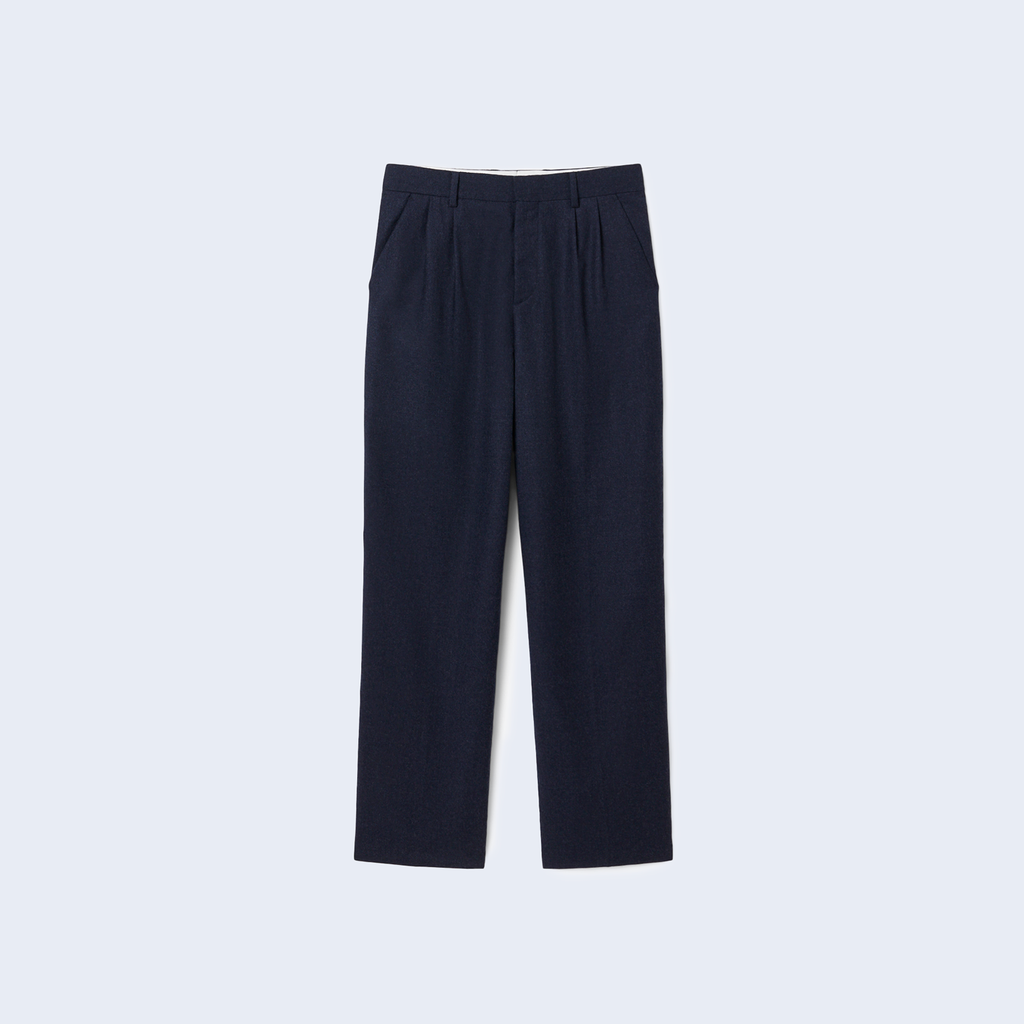 Straight Fit Felted Wool Pants Blue