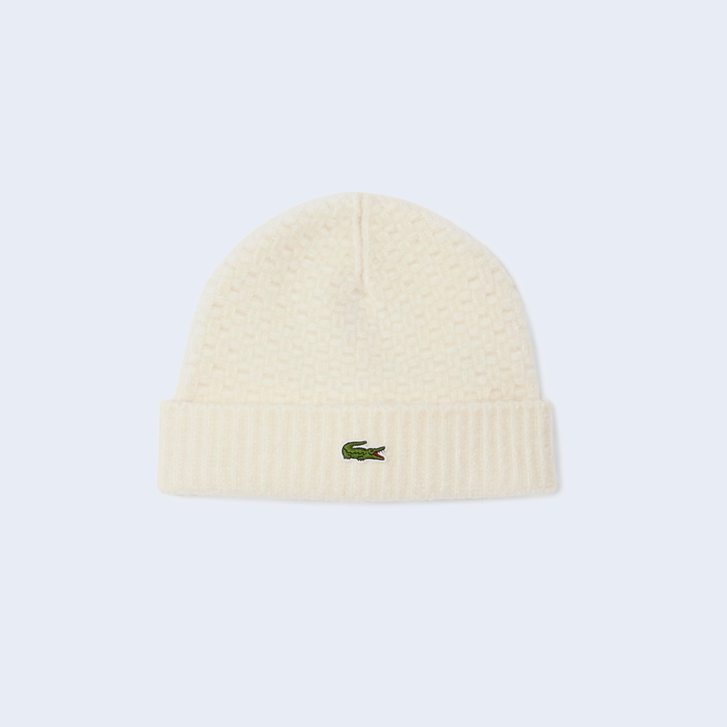Ribbed Lapel Wool Beanie White