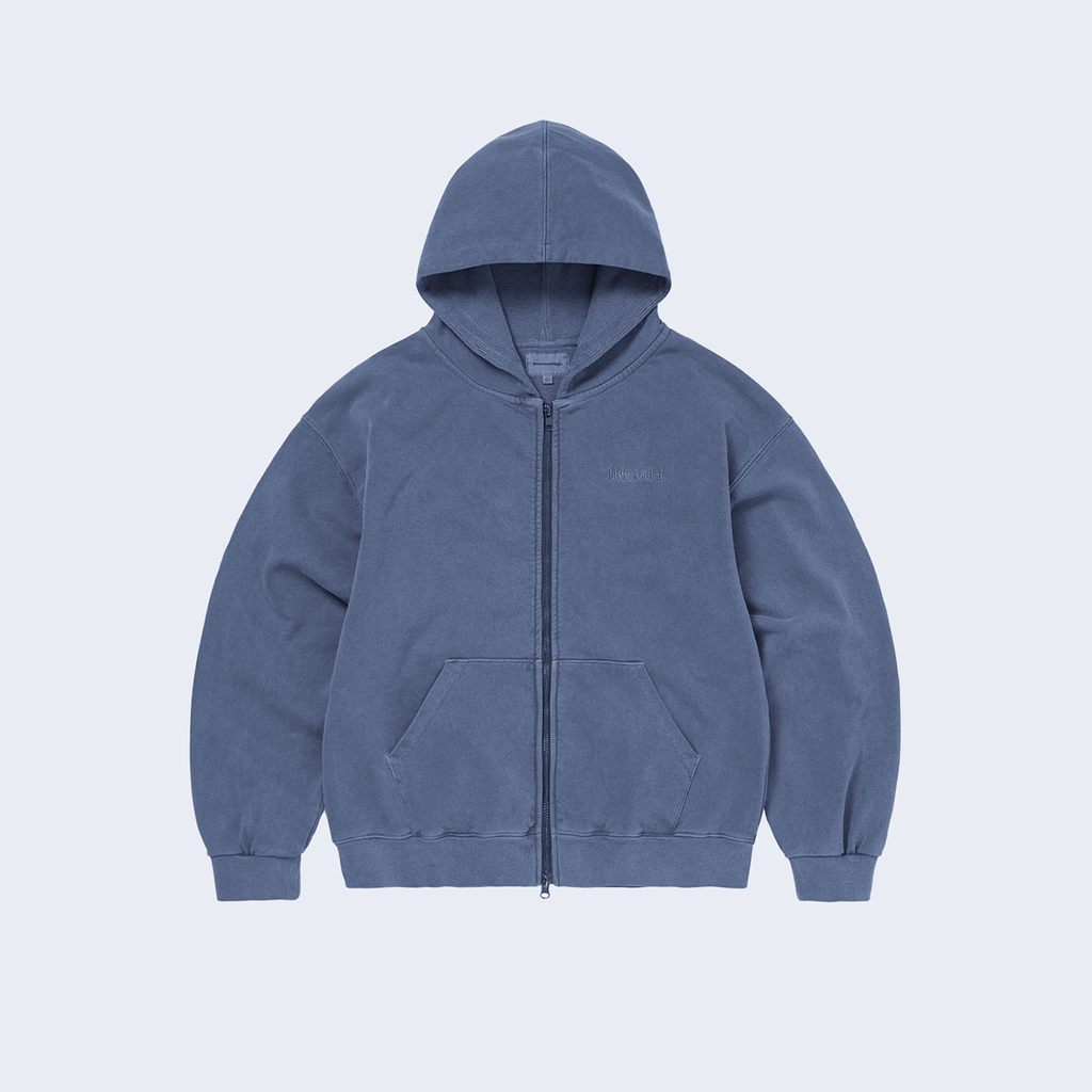 Waffle Lined Zip Up Hoodie Warm Blue