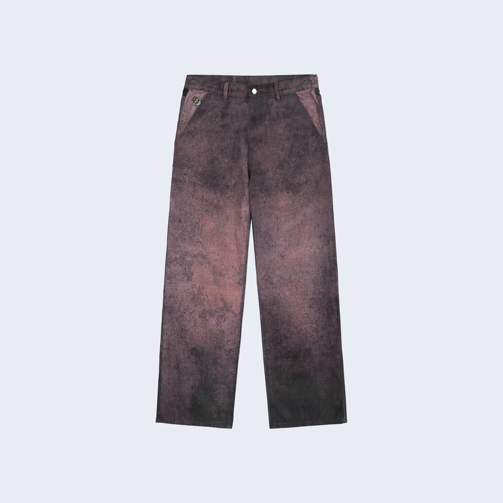 Printed Distressed Baggy Pant Burnt Red