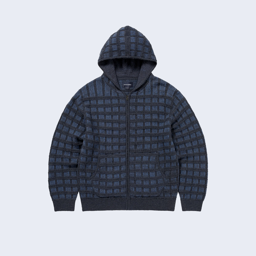 Textured Knit Zip Hoodie Navy