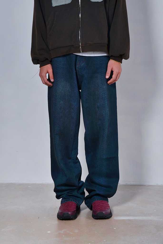 Lax Baggy Denim Snakeskin Dark Blue