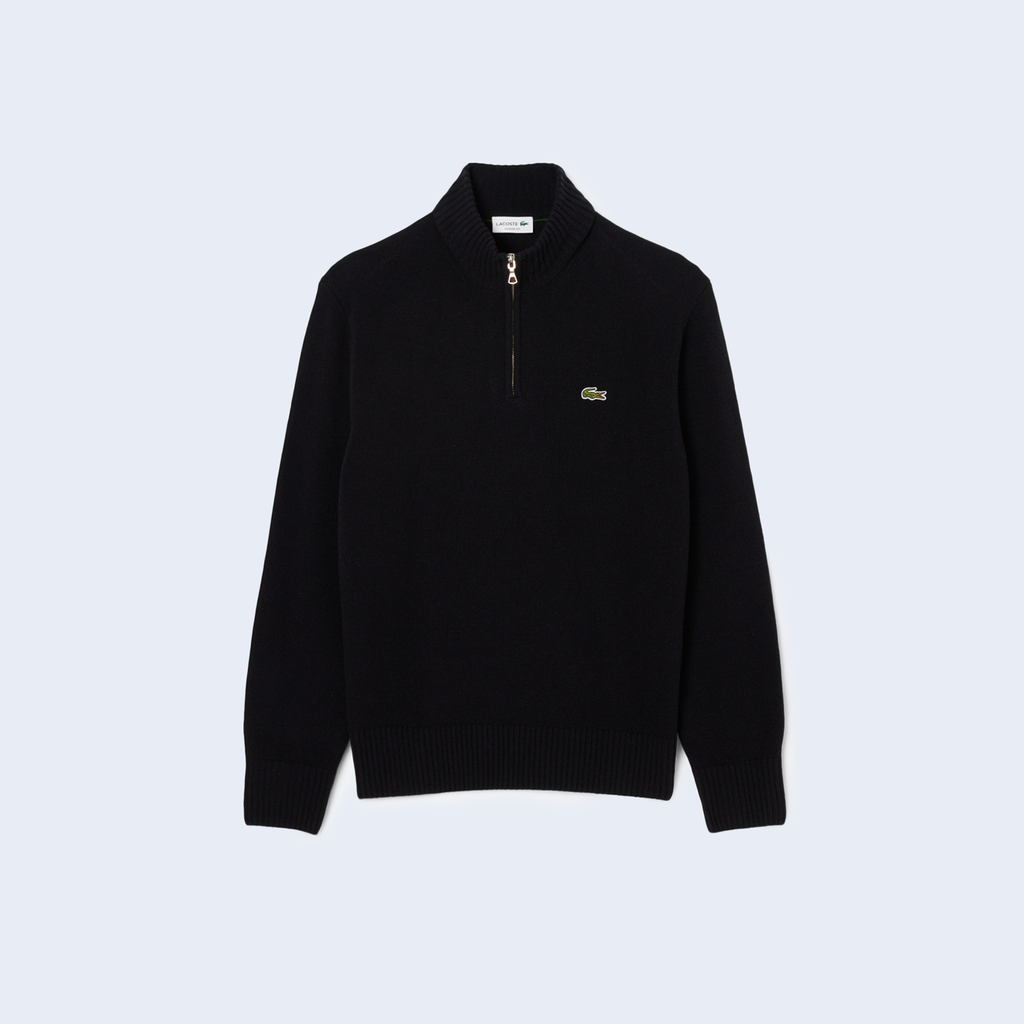 Zipped Pullover Carded Wool Black