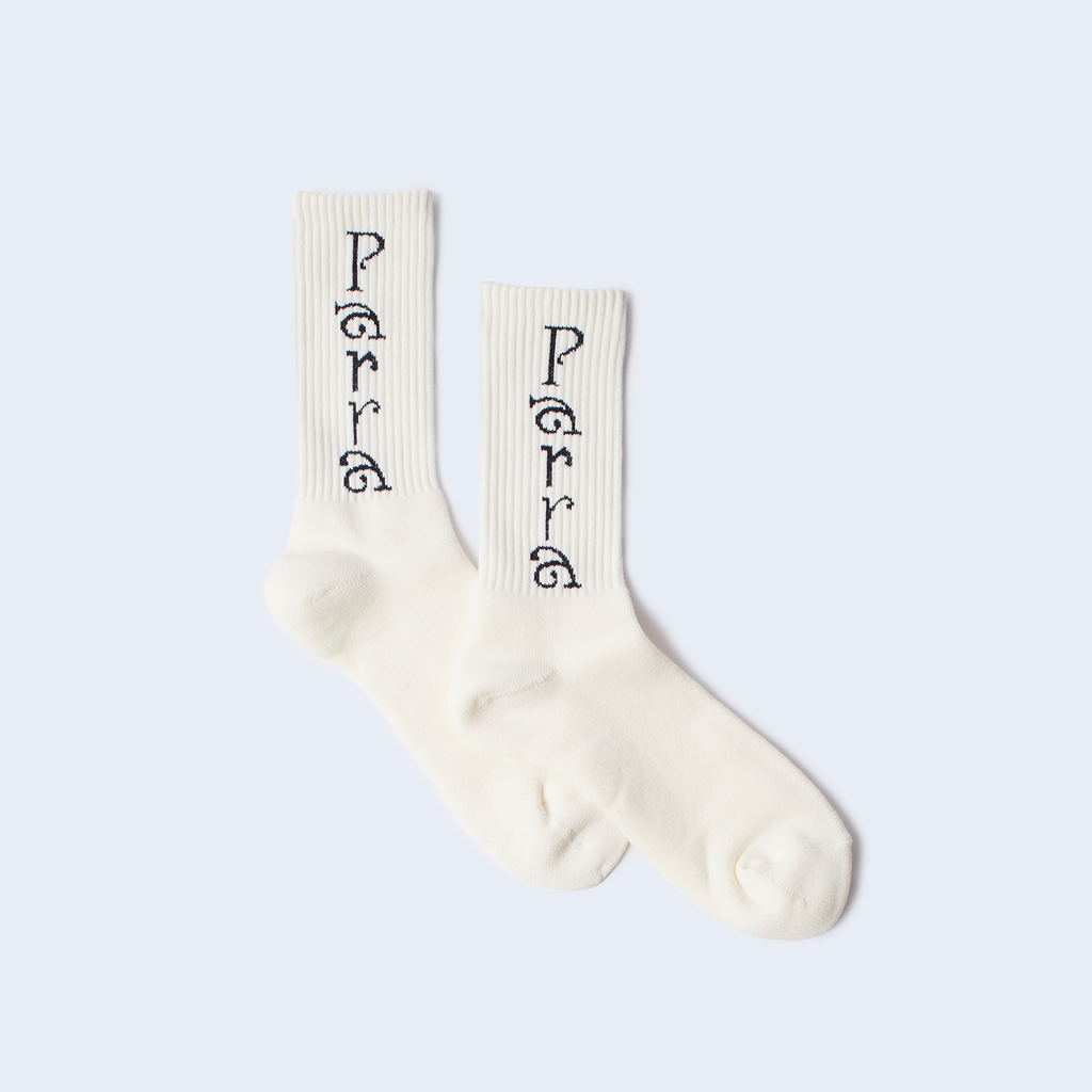 Weird Trad Logo Crew Socks White
