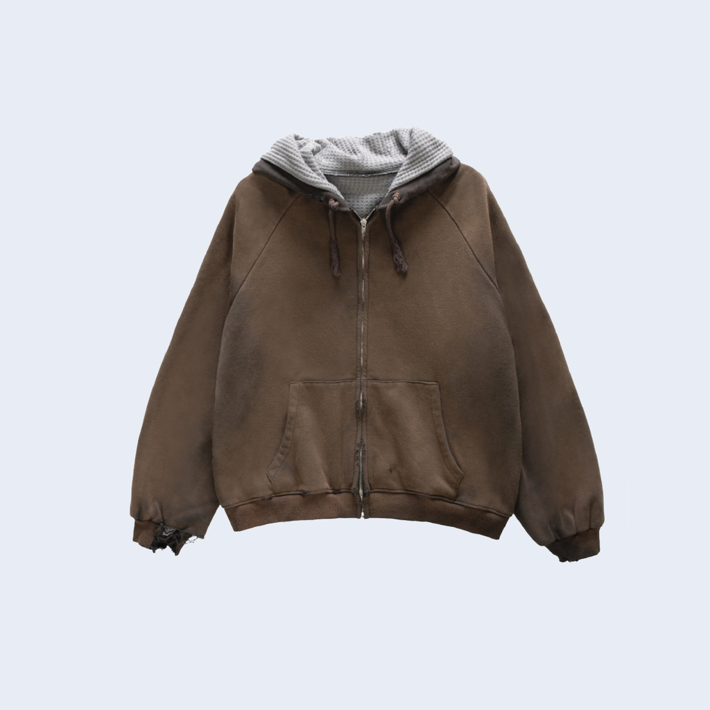Hench Thermal Lined Zip-up Hoodie Washed Brown