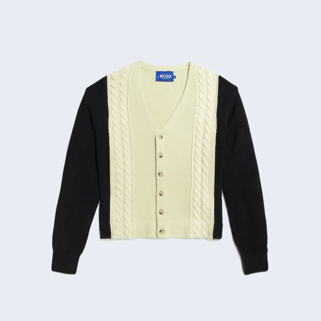 Contrast Panel Wool Cardigan Ivory / Black