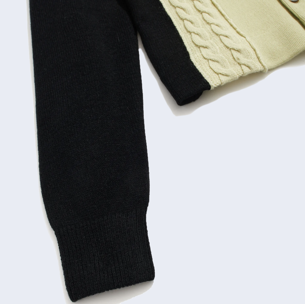 Contrast Panel Wool Cardigan Ivory / Black