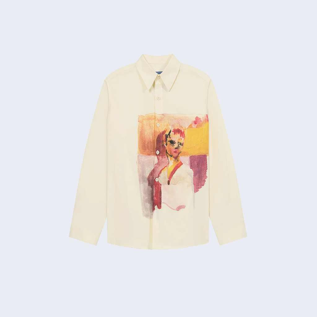 Girl Painting Button Up Shirt White