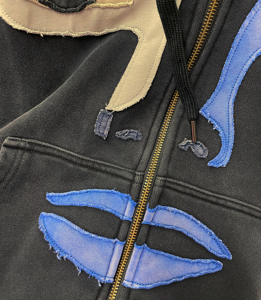 Patchwork Face Heavyweight Zip Up Hoodie Black