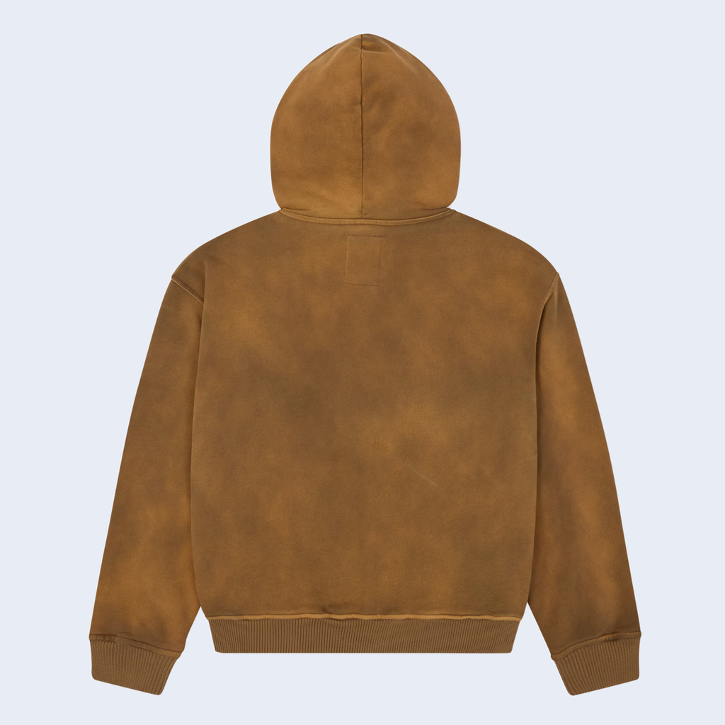 Patchwork Face Heavyweight Zip Up Hoodie Dark Brown