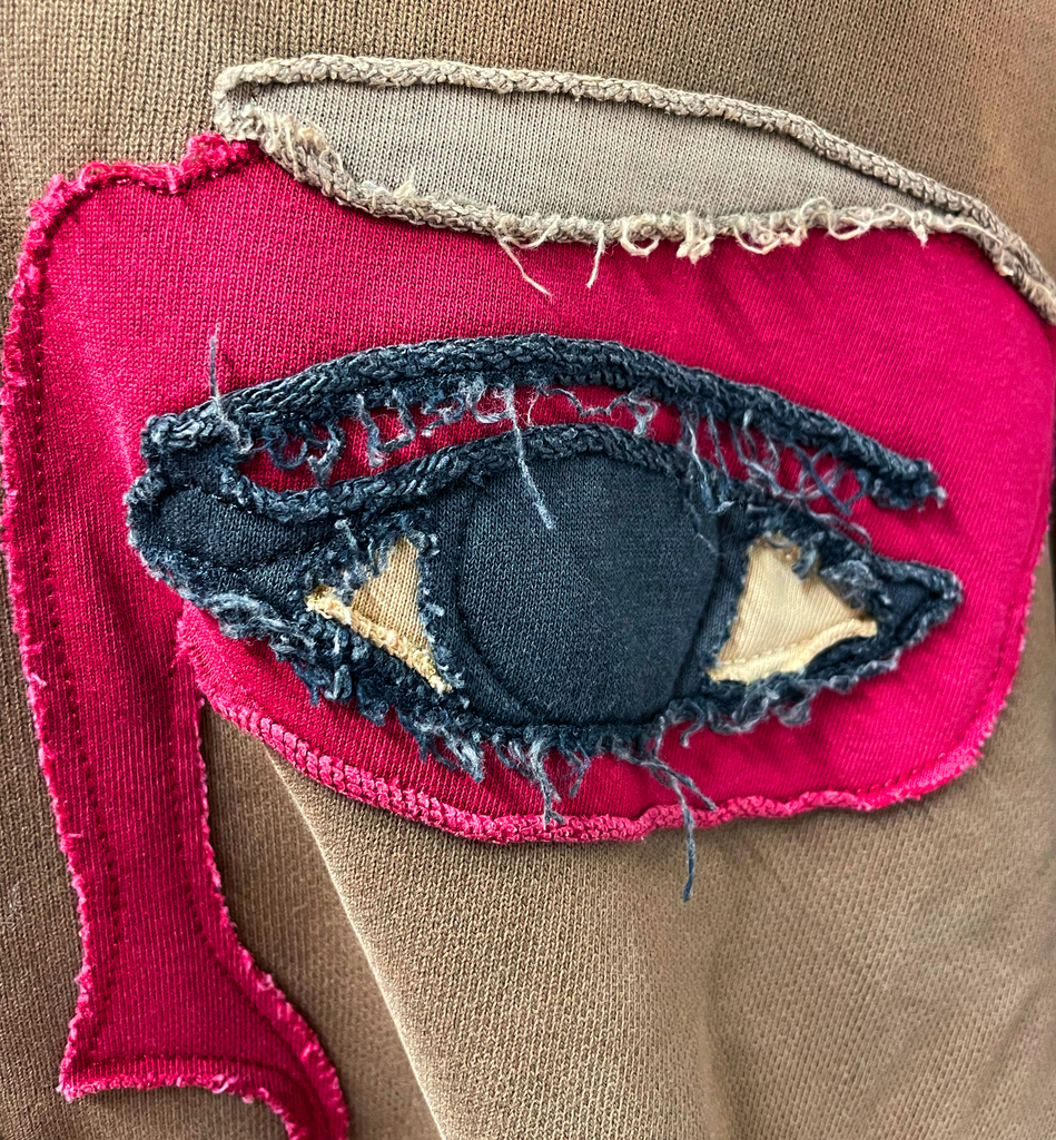 Patchwork Face Heavyweight Zip Up Hoodie Dark Brown