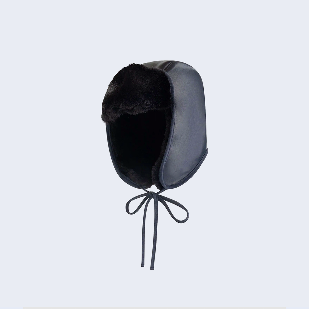 Leather Aviator Cap Navy
