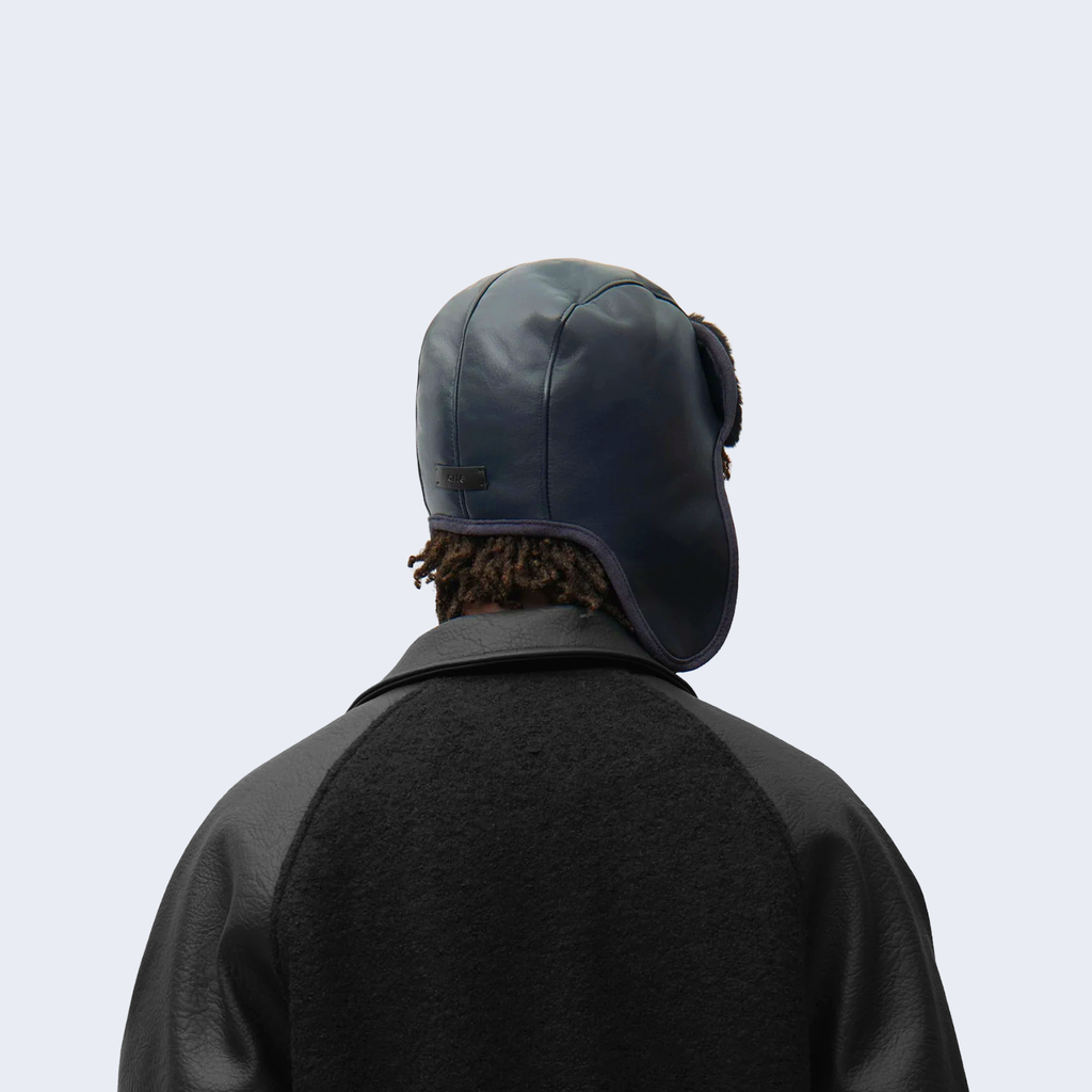 Leather Aviator Cap Navy