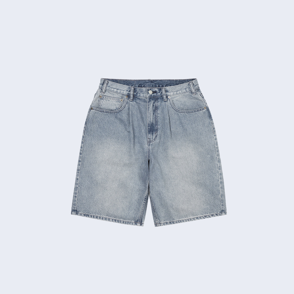 Loose Denim Short Washed Blue