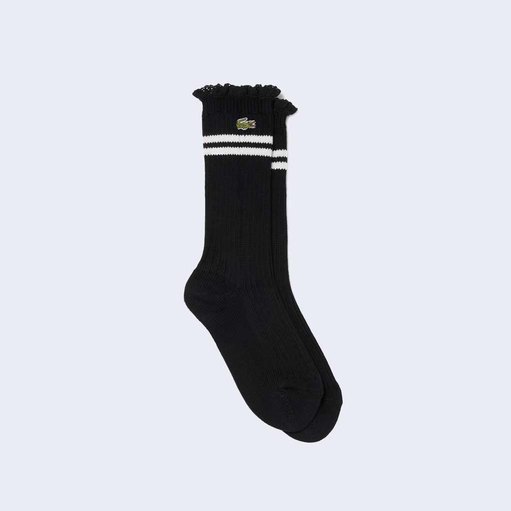 Lace Edge Ribbed Socks Black