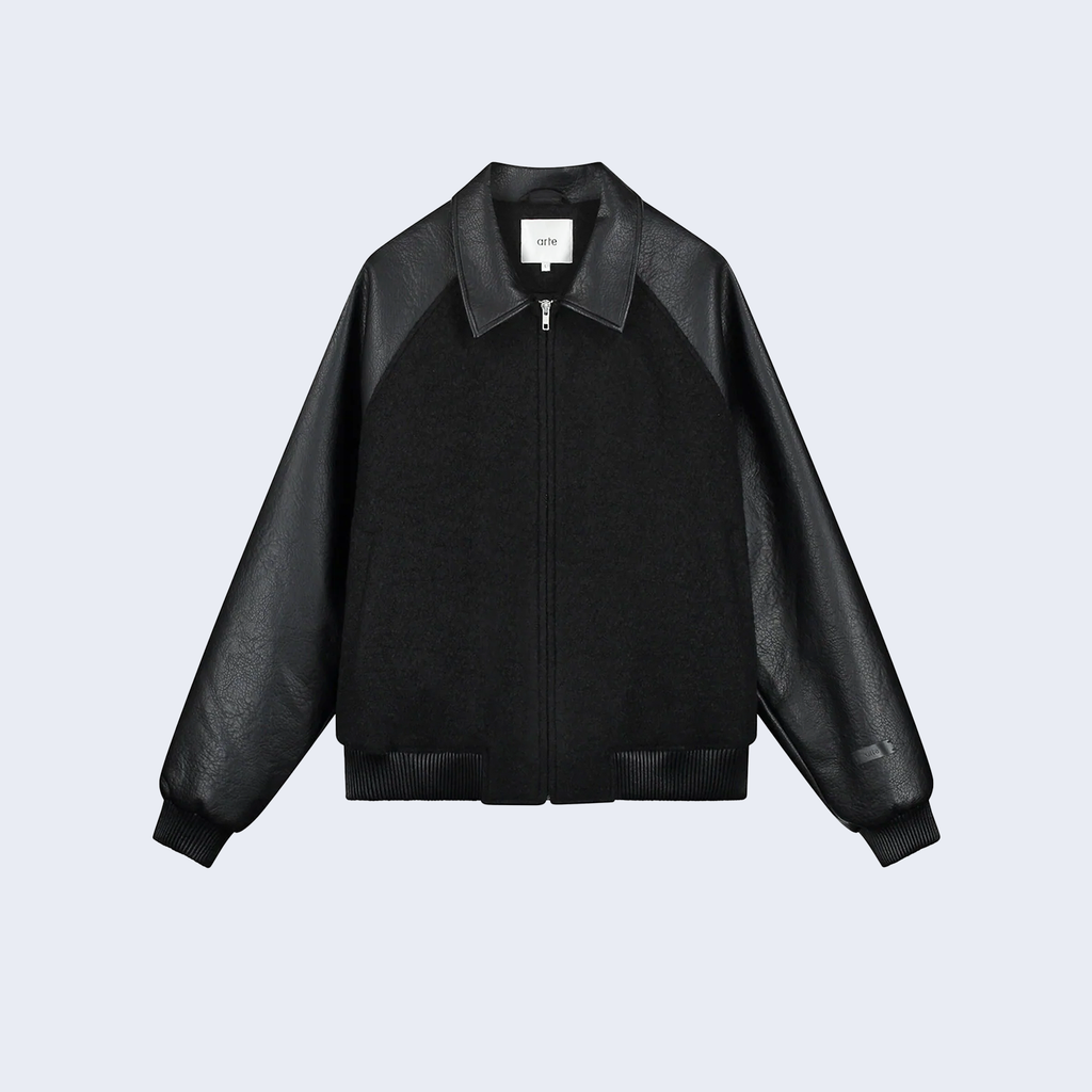 Leather Varsity Jacket Black