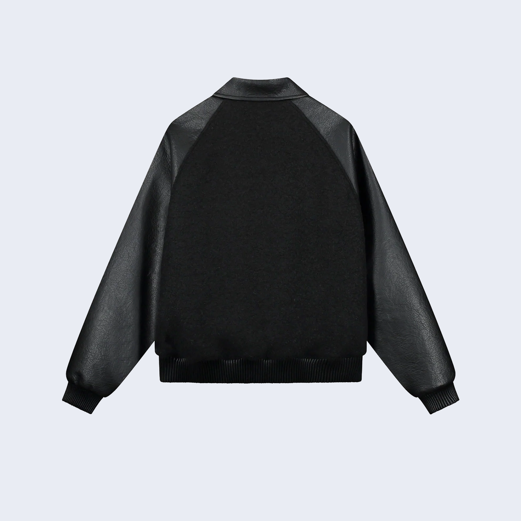 Leather Varsity Jacket Black