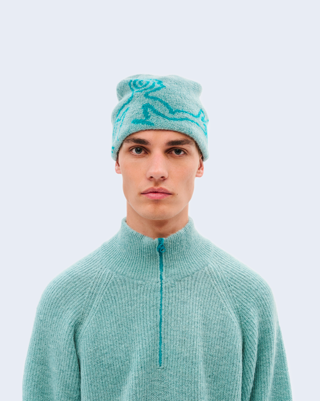 Moscot Mohair Mixed Knit Beanie Turquoise