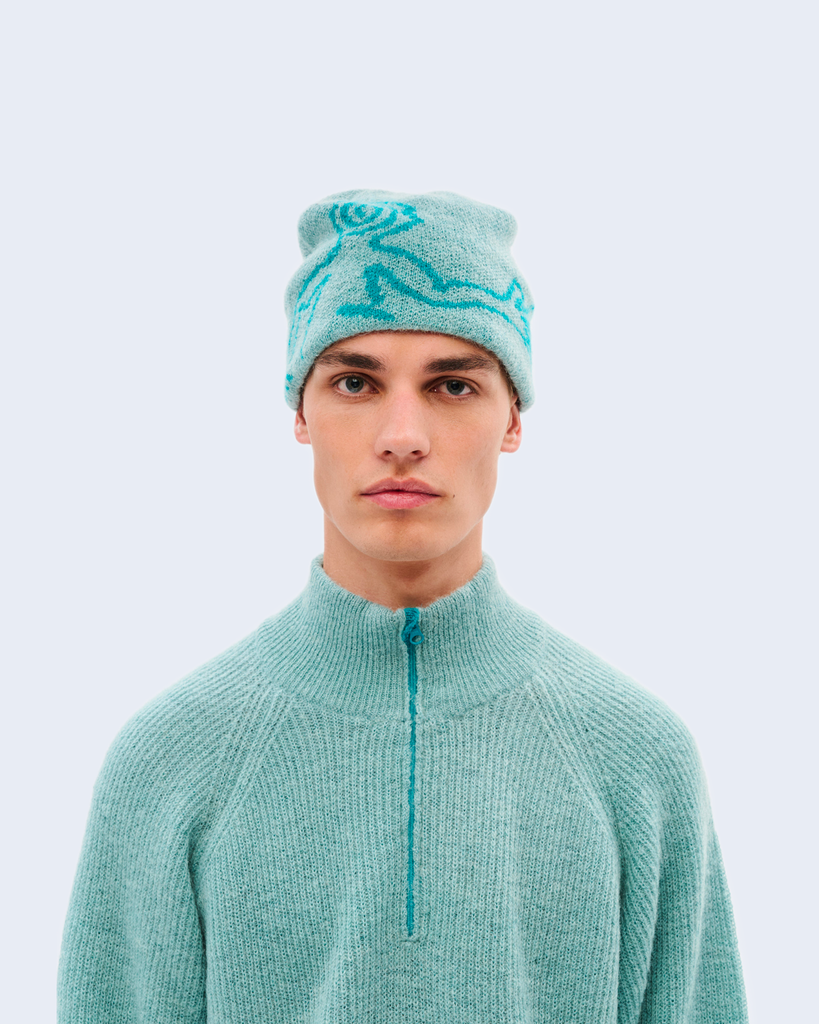 Moscot Mohair Mixed Knit Beanie Turquoise