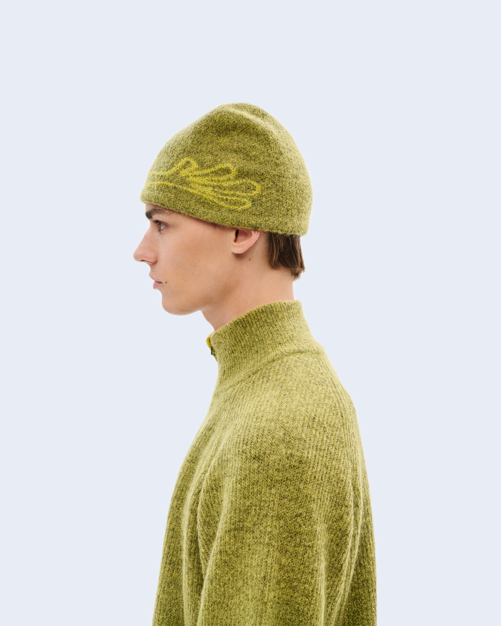 Moscot Mohair Mixed Knit Beanie Yellow