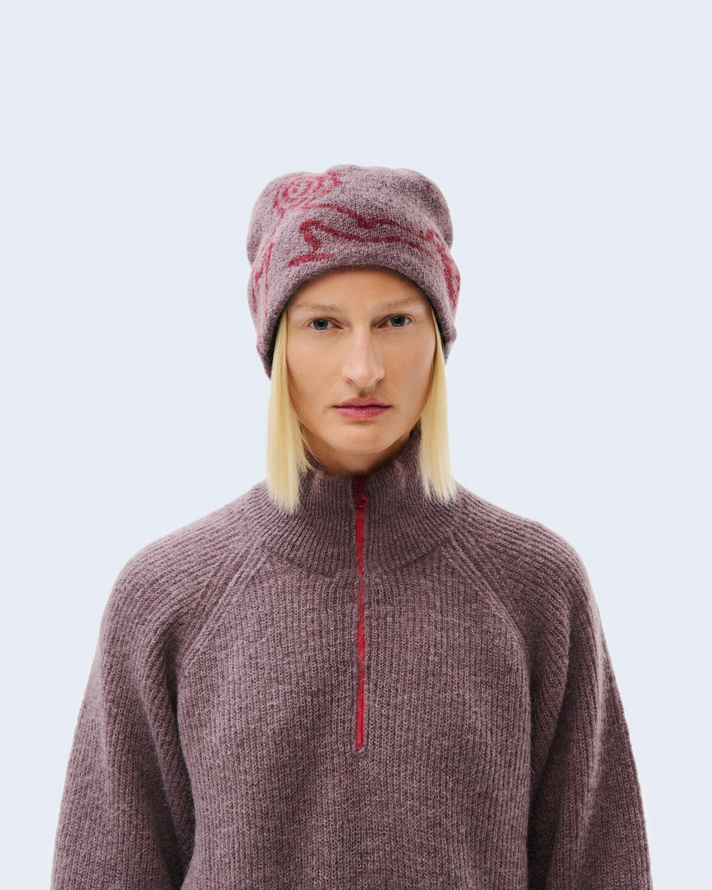 Moscot Mohair Mixed Knit Beanie Maroon