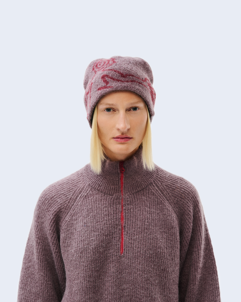 Moscot Mohair Mixed Knit Beanie Maroon