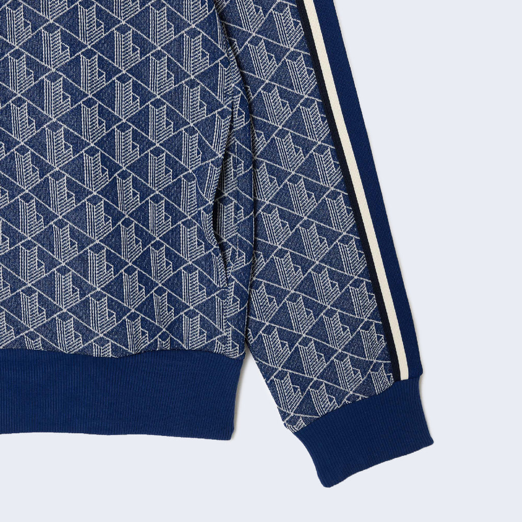 Monogram Patterned Jacquard Zip Jacket Blue / White