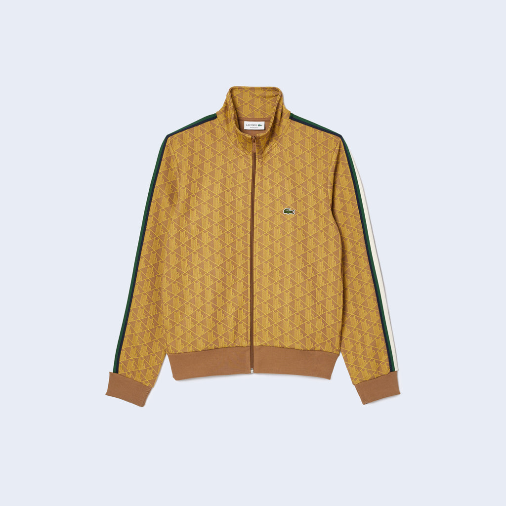 Monogram Patterned Jacquard Zip Jacket Brown / Yellow