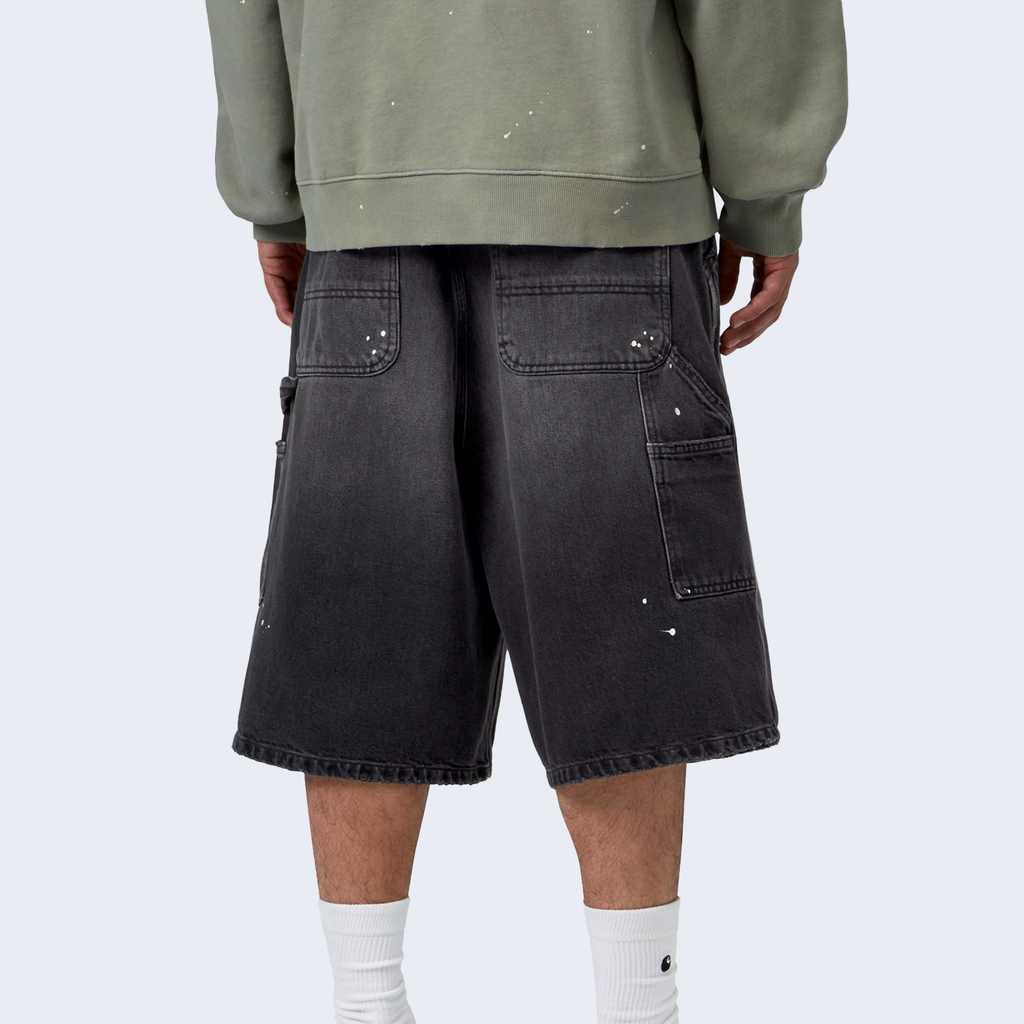 OG Single Knee Short Black Destroy Wash Splatter