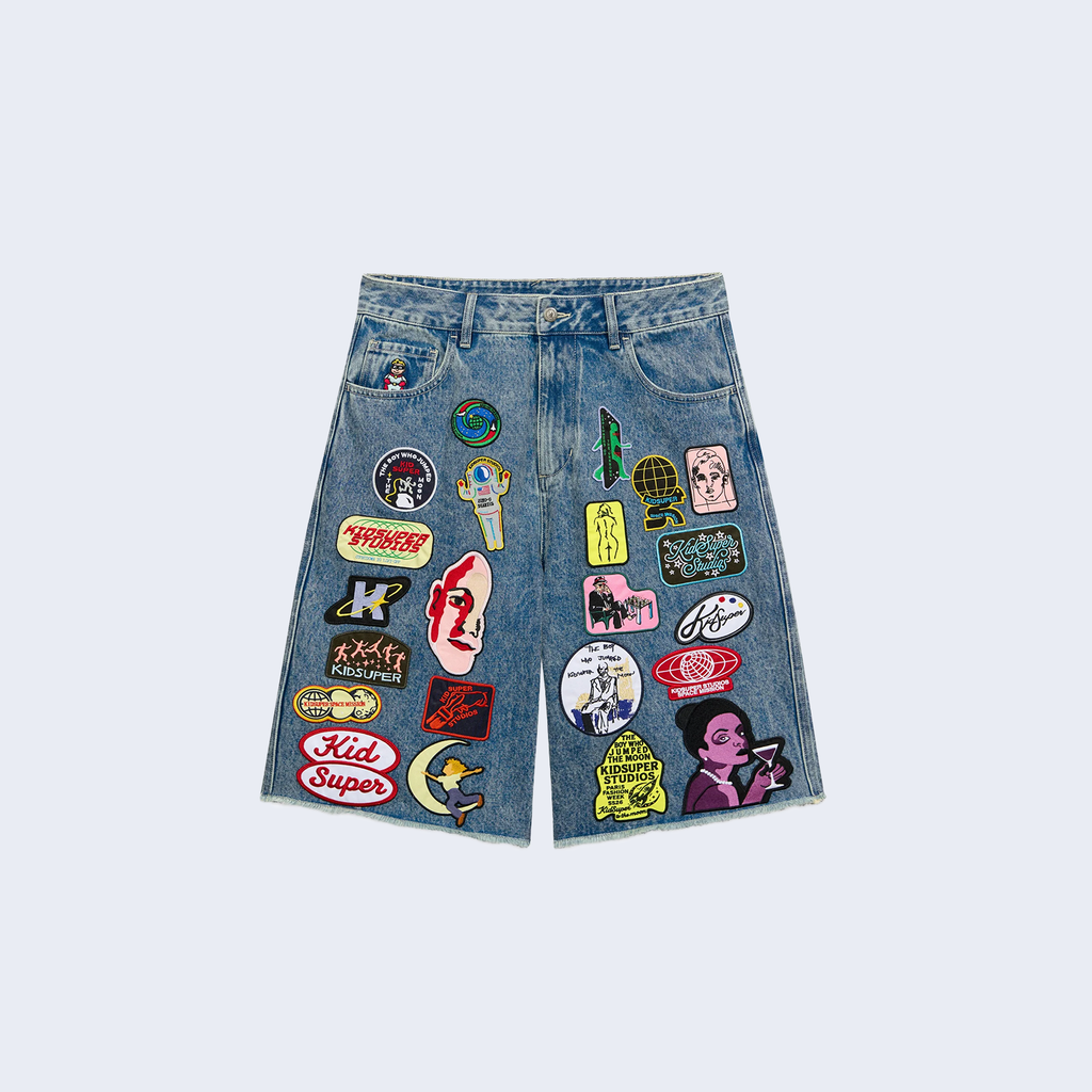 Patches Denim Long Short Washed Blue