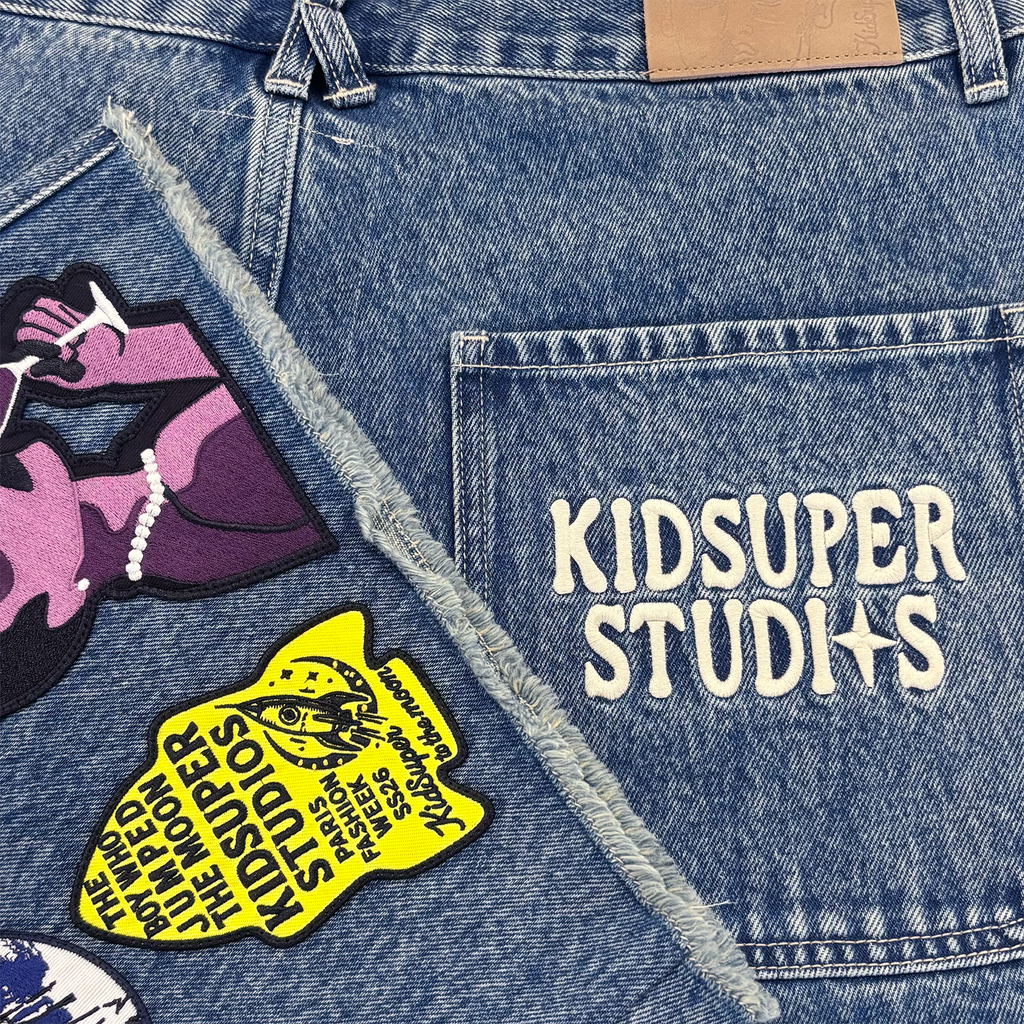 Patches Denim Long Short Washed Blue