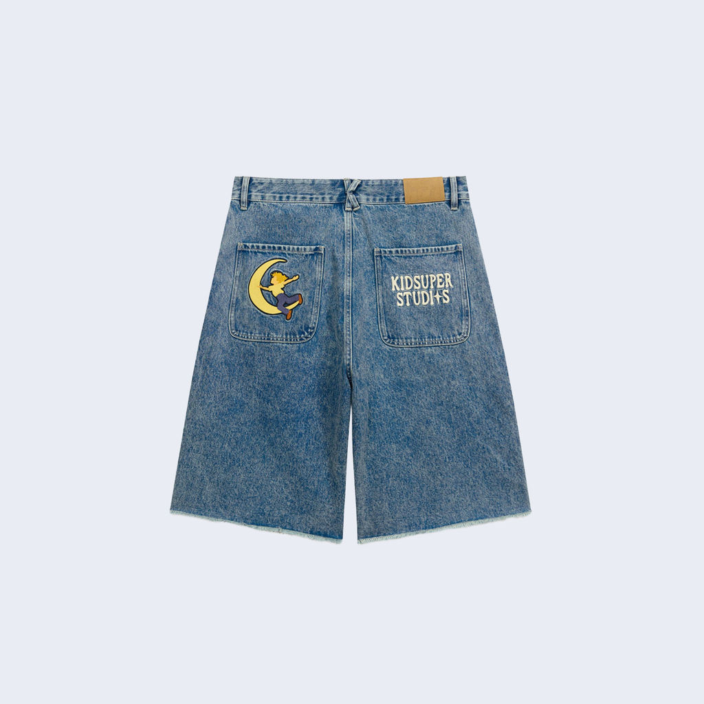Patches Denim Long Short Washed Blue