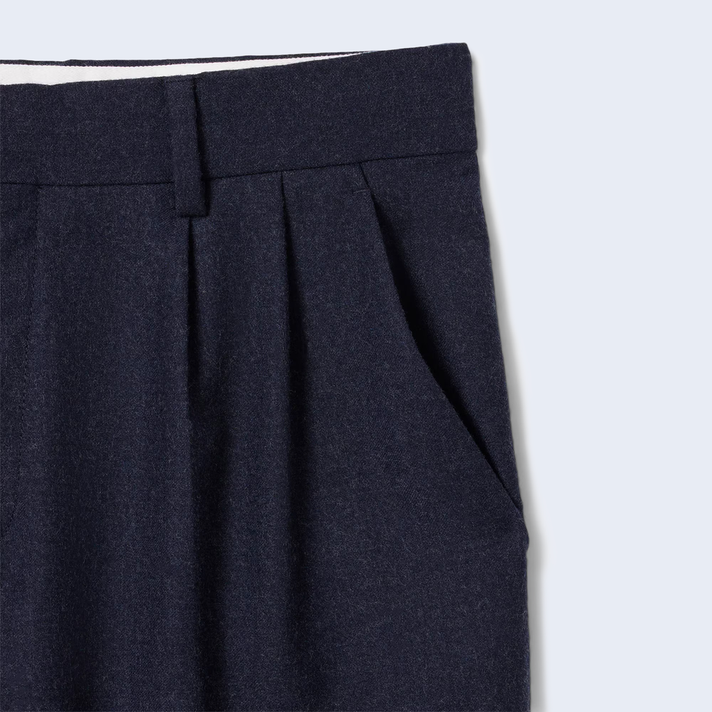 Straight Fit Felted Wool Pants Blue