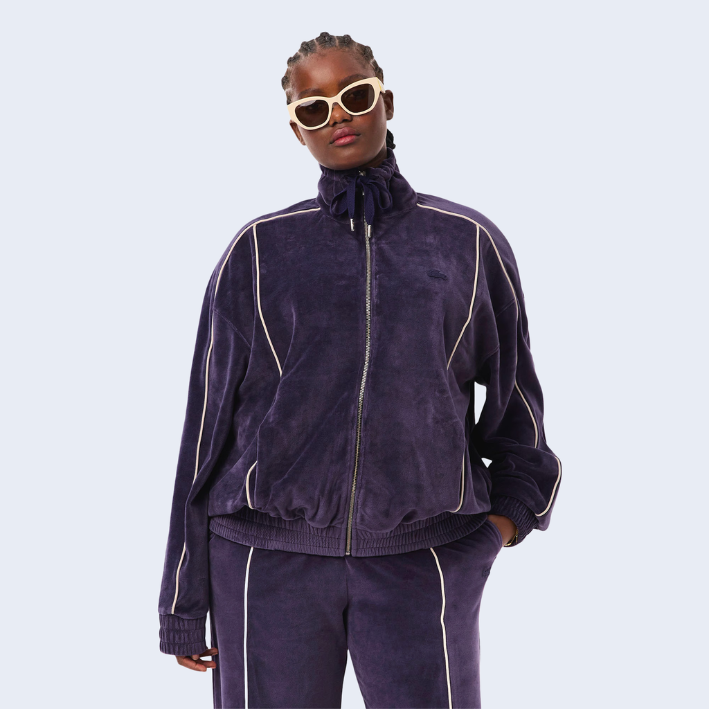 Oversized Velvet Zipped Sweatshirt Purple