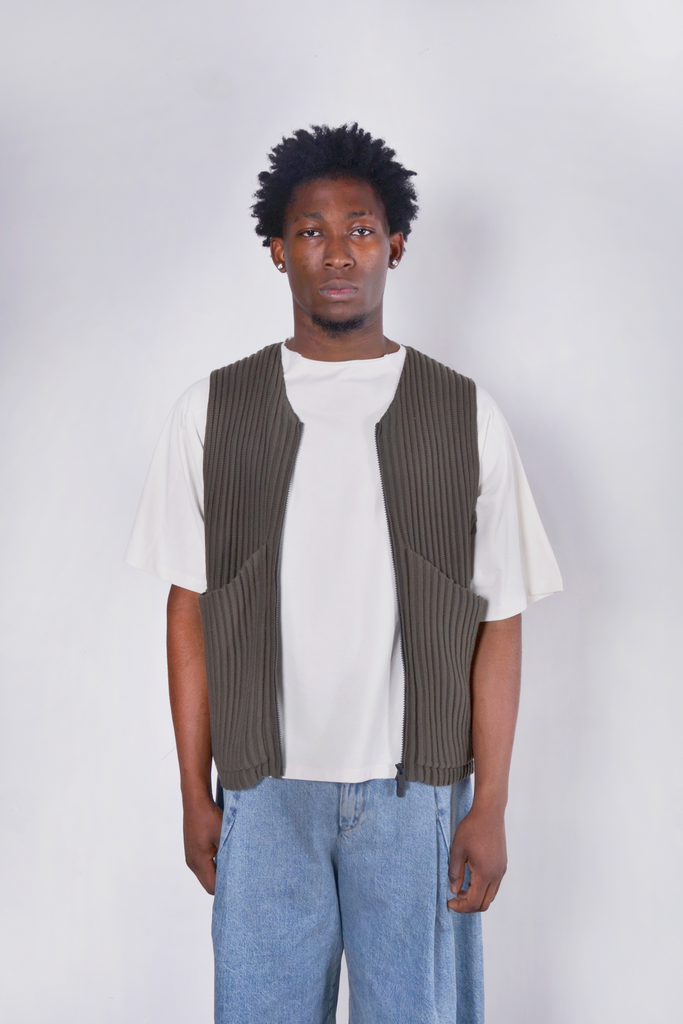 Rib Knit Utility Vest Thyme