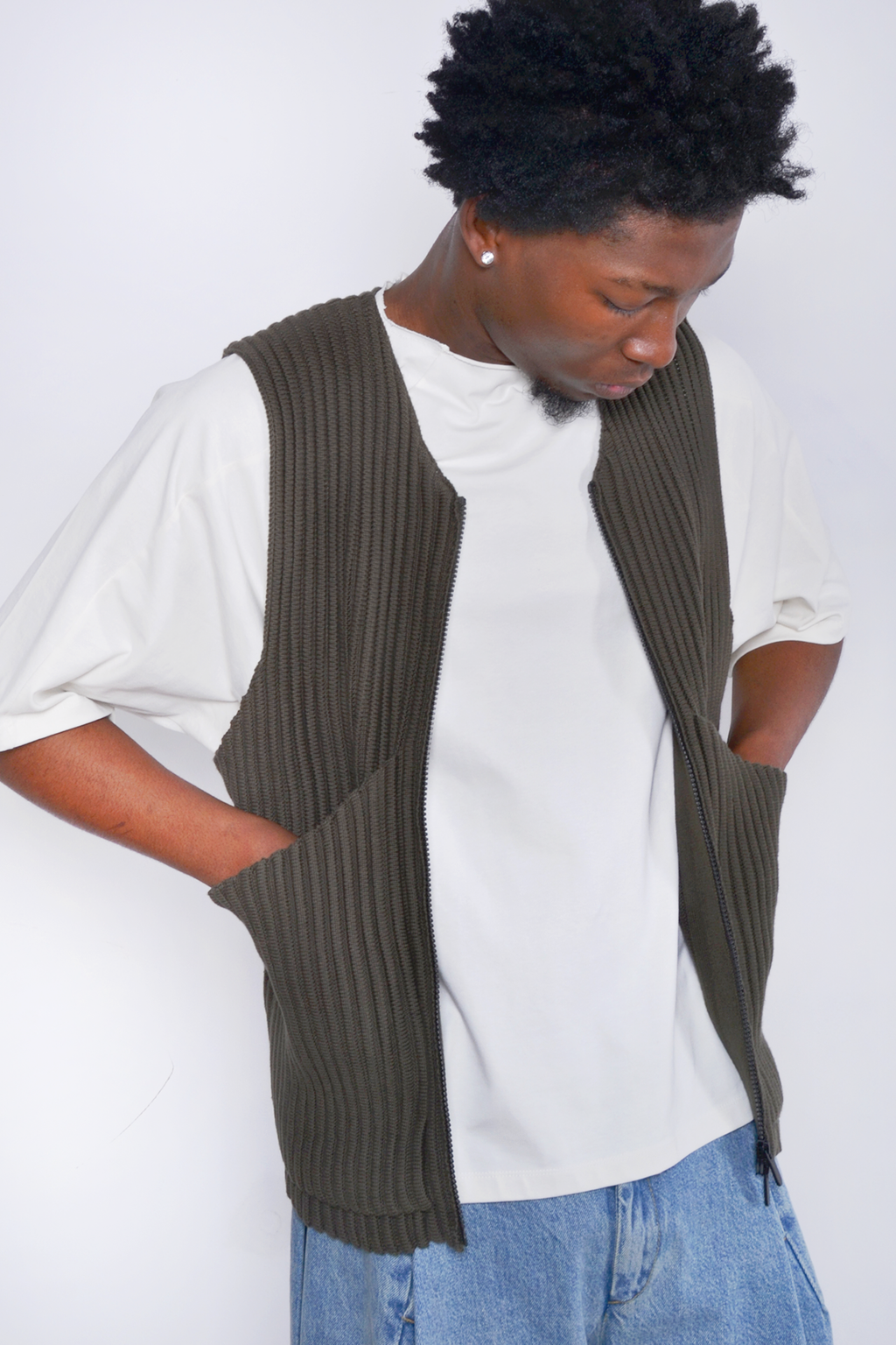 Rib Knit Utility Vest Thyme