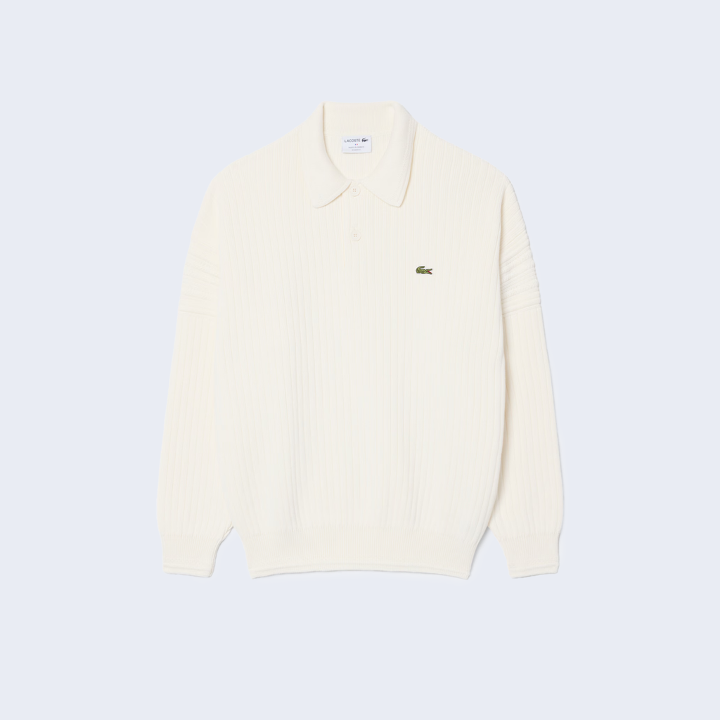 Ribbed Polo Collar Sweater White