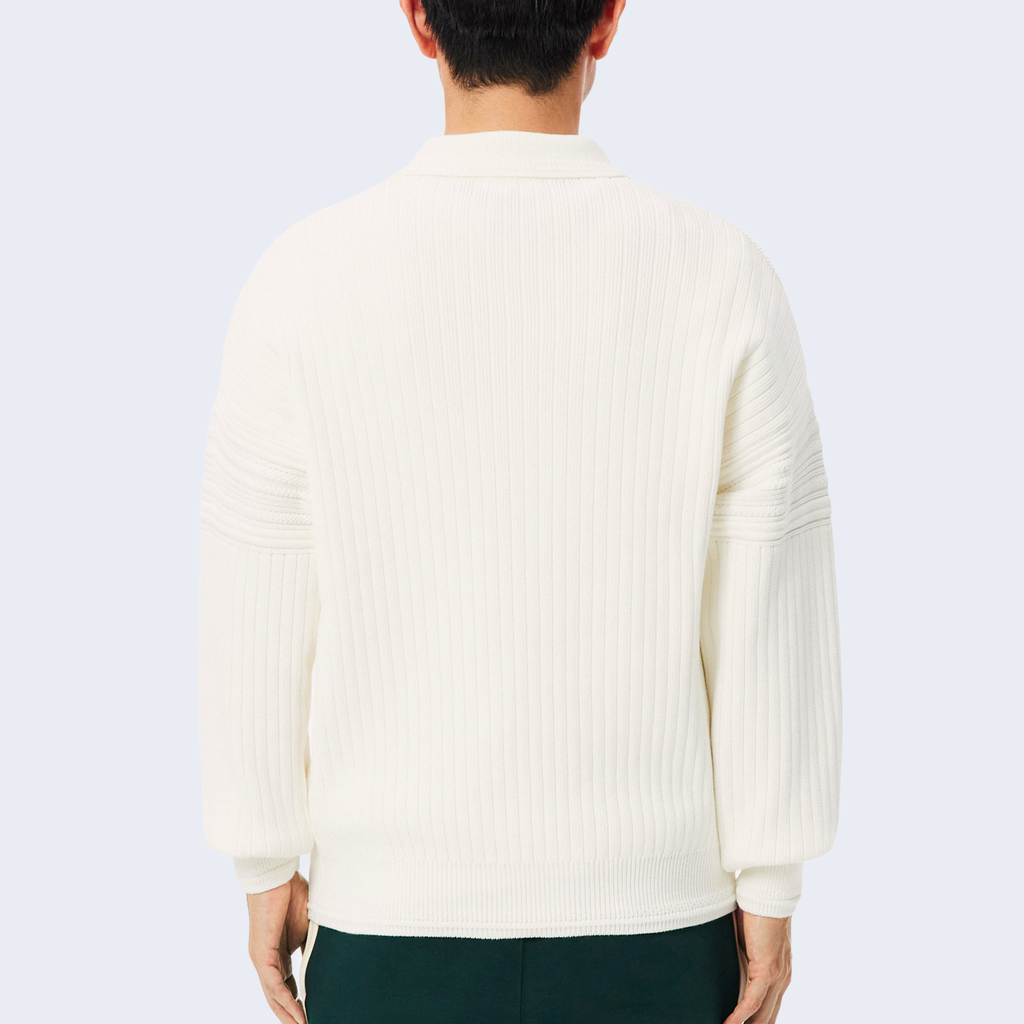 Ribbed Polo Collar Sweater White