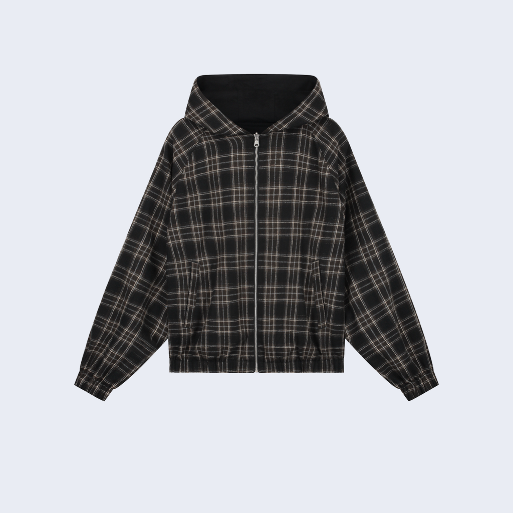 Reversible Plaid Hooded Jacket Black