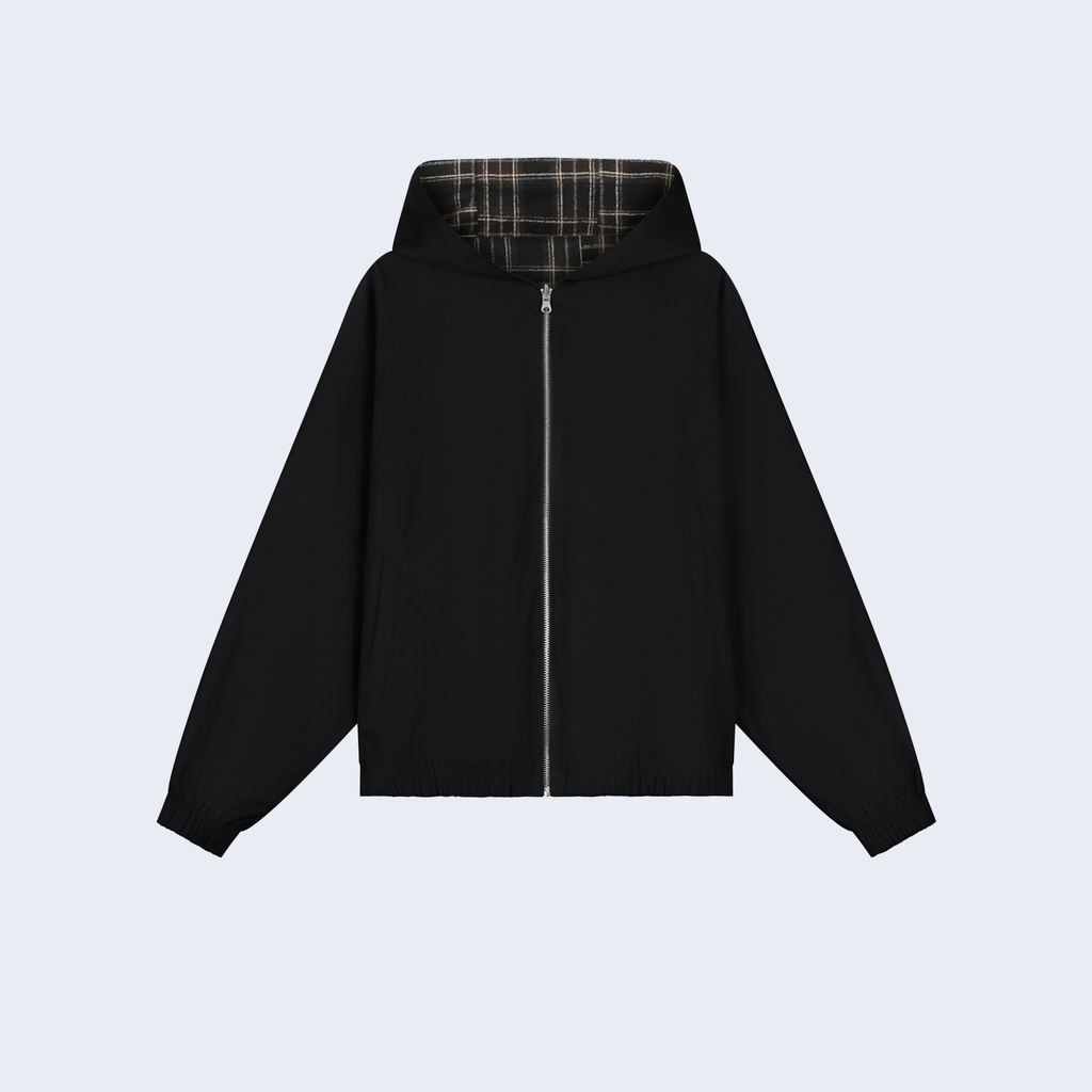 Reversible Plaid Hooded Jacket Black