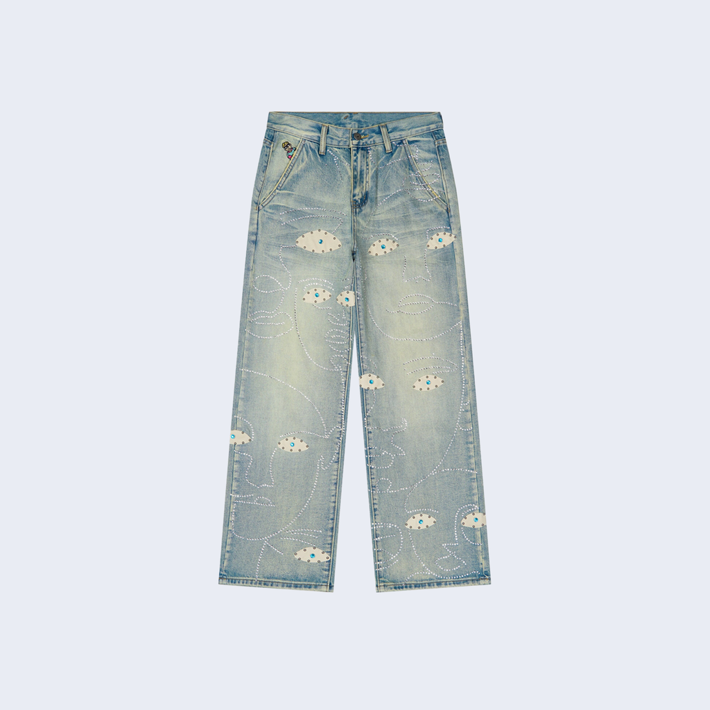 Studded Face Jeans Blue