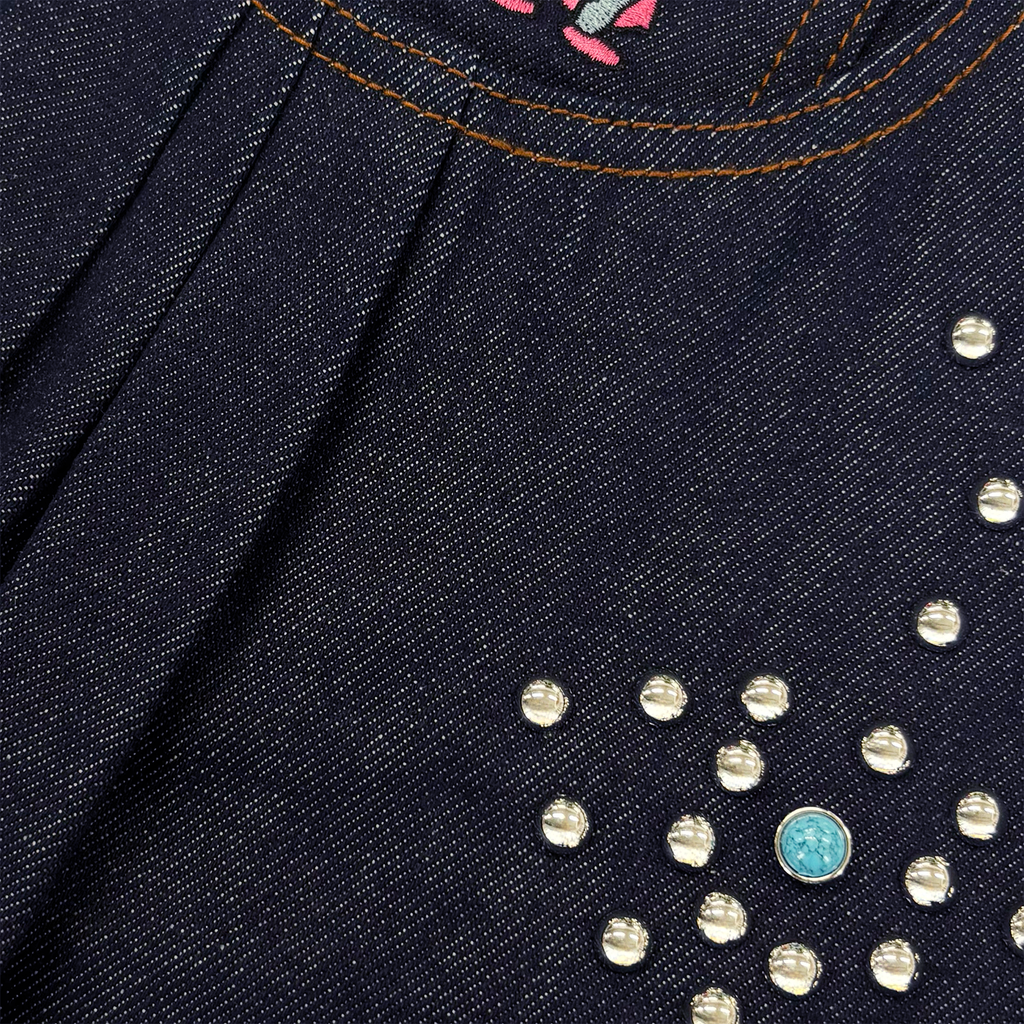 Studded Face Plated Long Shorts Raw denim