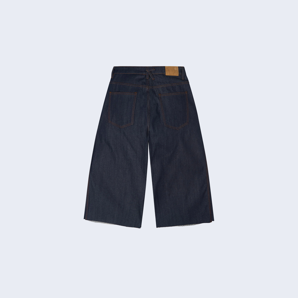 Studded Face Plated Long Shorts Raw denim