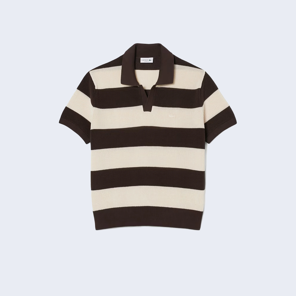Striped Knit Polo Shirt Brown / Beige