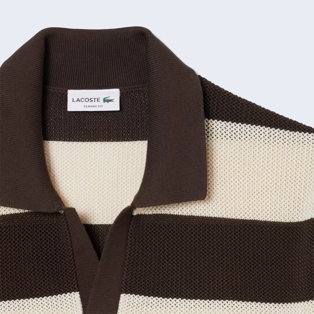 Striped Knit Polo Shirt Brown / Beige