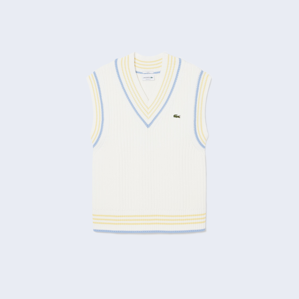 Sleeveless Ribbed Striped Sweater White / Light Blue / Yellow