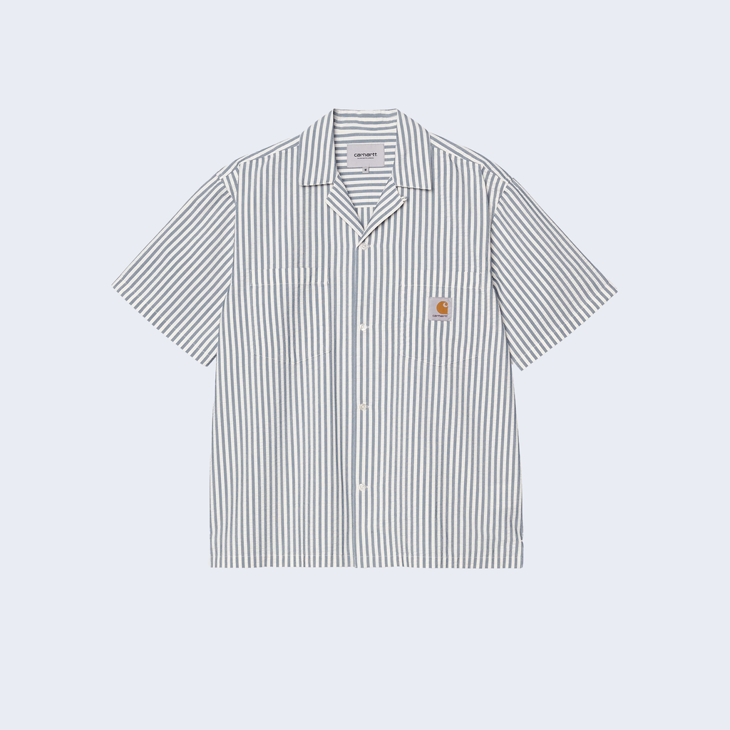 S/S Leavel Stripe Shirt Blue River / Wax