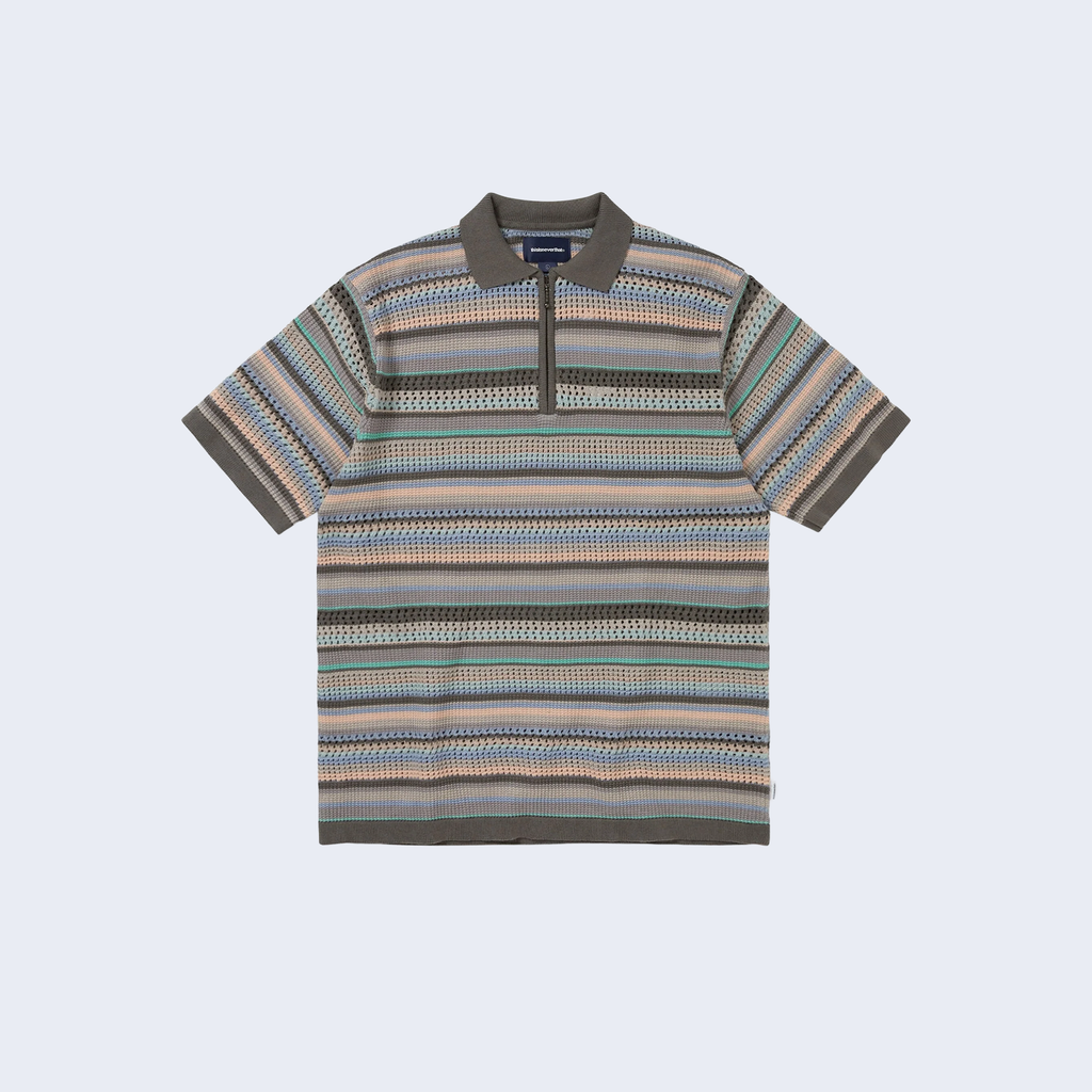 Striped S/S Knit Polo Pink Grey