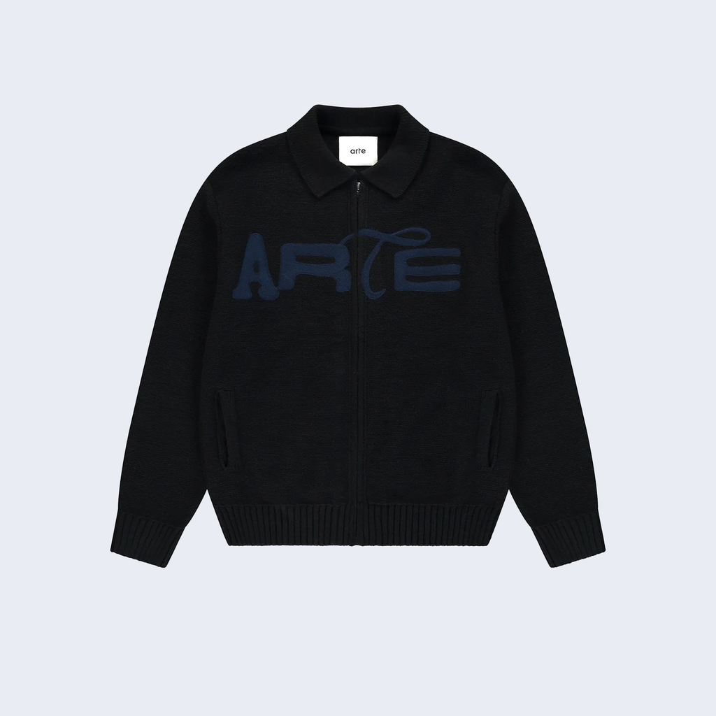 Stencil Zip Cardigan Black