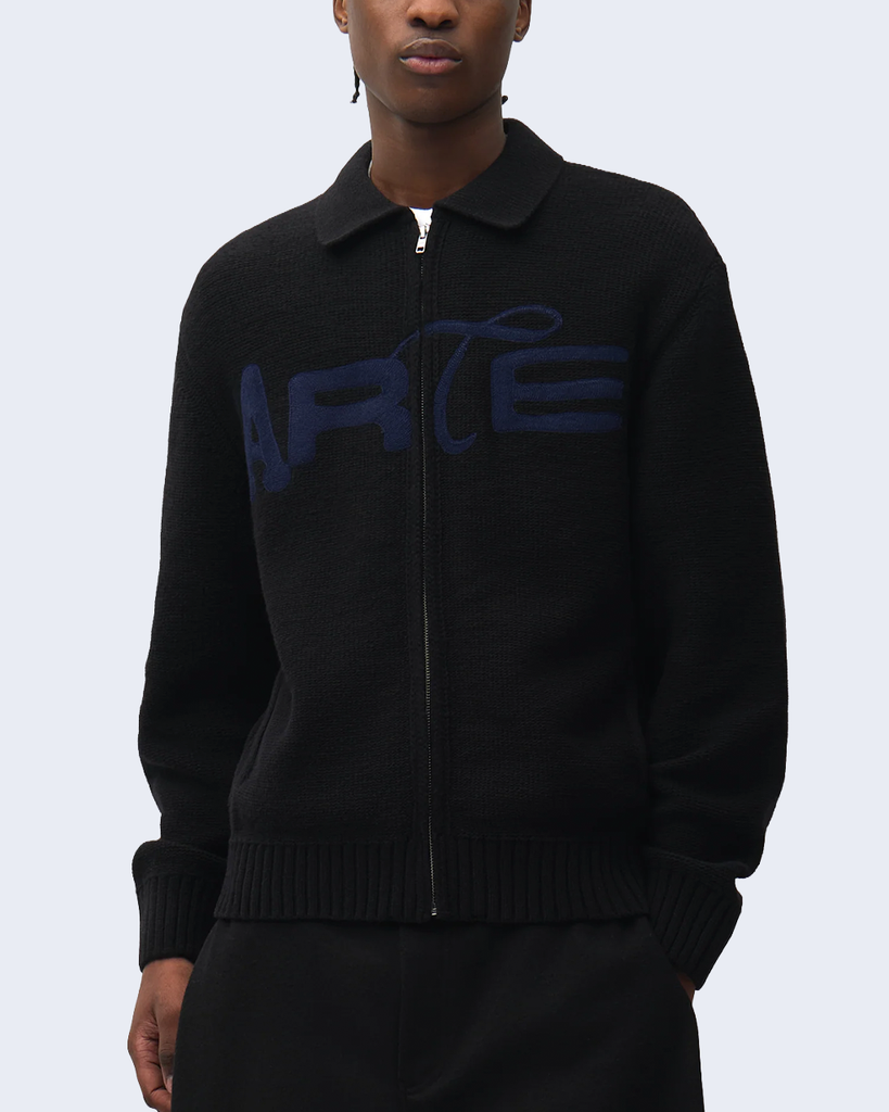 Stencil Zip Cardigan Black